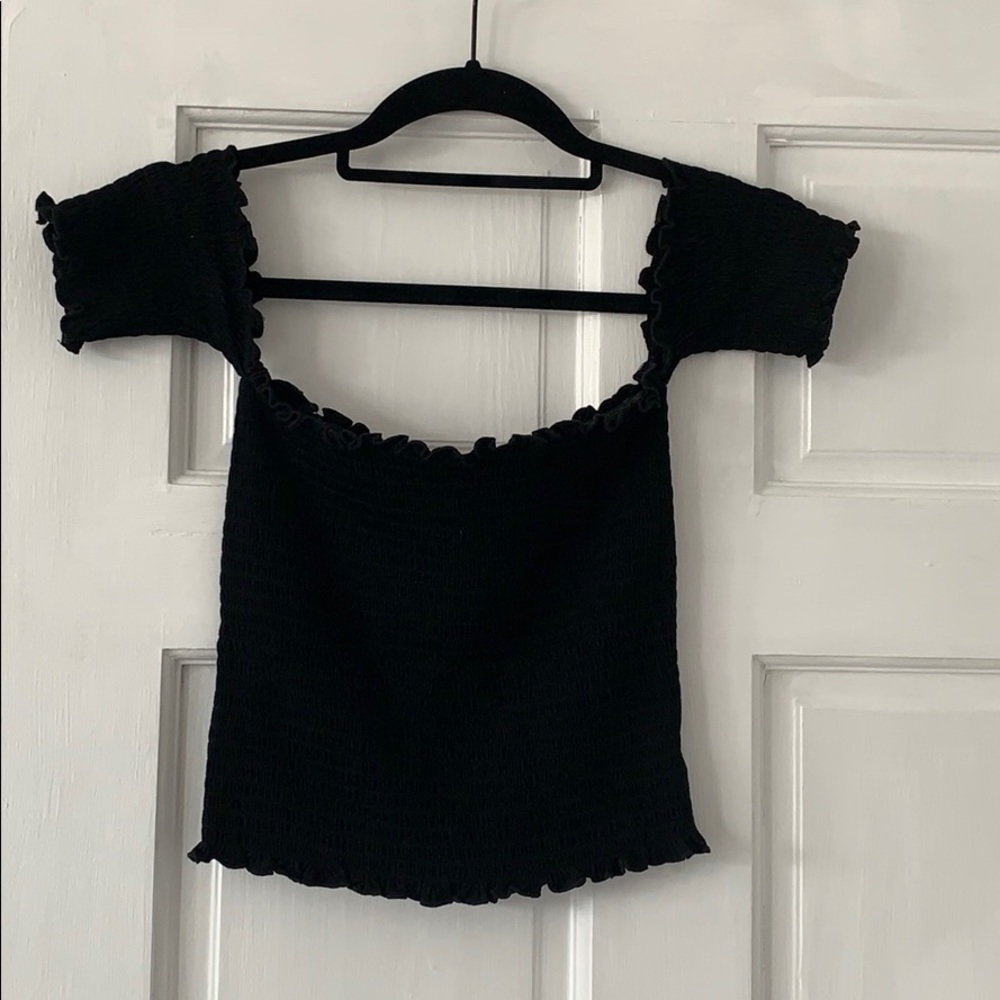 Black Shirred Crop Top